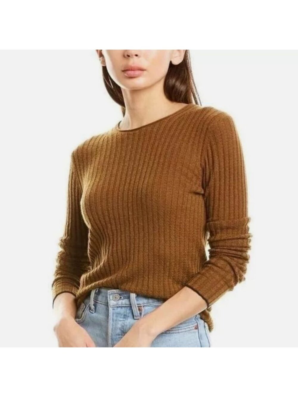 Vince Micro Stripe Cashmere Sweater XS Ribbed Knit Pullover Neutral Quiet Luxury
